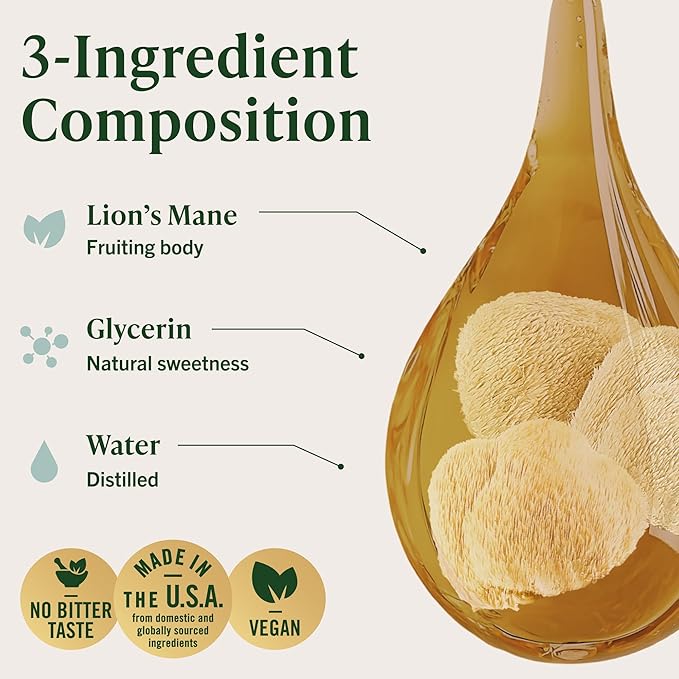 HERBAMAMA Lions Mane Tincture - Vegan Focus &amp Nerve Support with Lion's Mane Mushroom Extract - Hericium Erinaceus Brain Support Supplement - Non-GMO Alcohol &amp Sugar-Free - 42-Day Supply