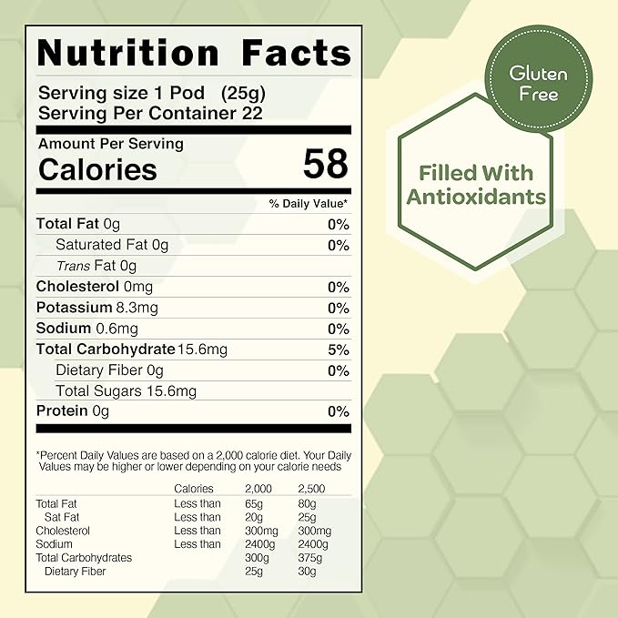 True Honey Green Tea Pods - Honey Crystals Blended in Every Tea Pod Supports Heart Health Excellent Antioxidants All Natural Organic Herbal &amp Caffeine-Free 22 Green Tea Pods
