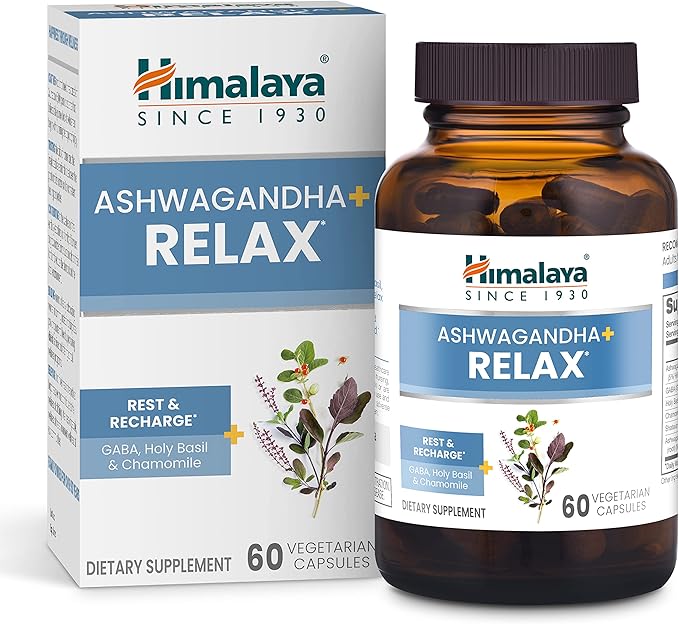 Himalaya Ashwagandha+ Relax with GABA Holy Basil &amp Chamomile for Reset Relaxation &amp Stress Relief Vegan Gluten Free 540 mg 60 Vegetarian Capsules 1 Month Supply