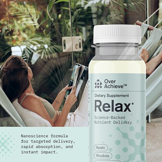 Relax Drink for Relaxation and Stress Relief Contains Ashwagandha Rhodiola Rosea and Reishi Mushroom with Advanced Nanoscience Technology 3 Pack Calm Nervous System Berry Hibiscus 2oz