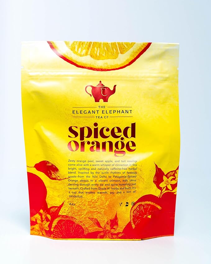 Spiced Orange Tea Loose Leaf Herbal Tea – Sweet Spicy Caffeine-Free – Orange Apple &amp Cinnamon Spice – Drink Hot or Iced – 4 oz Resealable Bag (Makes 50 Cups) – The Elegant Elephant