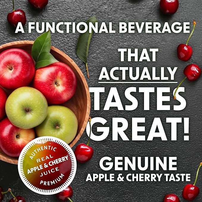 BING CRISP Energizing Juice Beverage – Apple &amp Cherry (12oz/12pk) – Made with REAL Juice! Only 2g added Sugar Low Calorie 5 B-Vitamins &amp Ginseng 100mg Caffeine Vegan Gluten + Dairy Free.