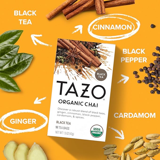TAZO Tea Bags Regenerative Organic: Chai Black Tea Awake English Breakfast Black Tea &amp Earl Grey Tea 16 CT (2ea) (Variety Pack)