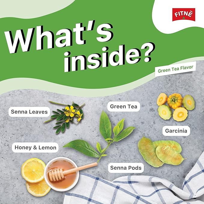 FITNE Green Tea Herbal Honey Lemon With Garcinia Senna Infusion Gentle Detox Cleanse High Antioxidant No Calories Stevia Sweetener 60 Tea Bags