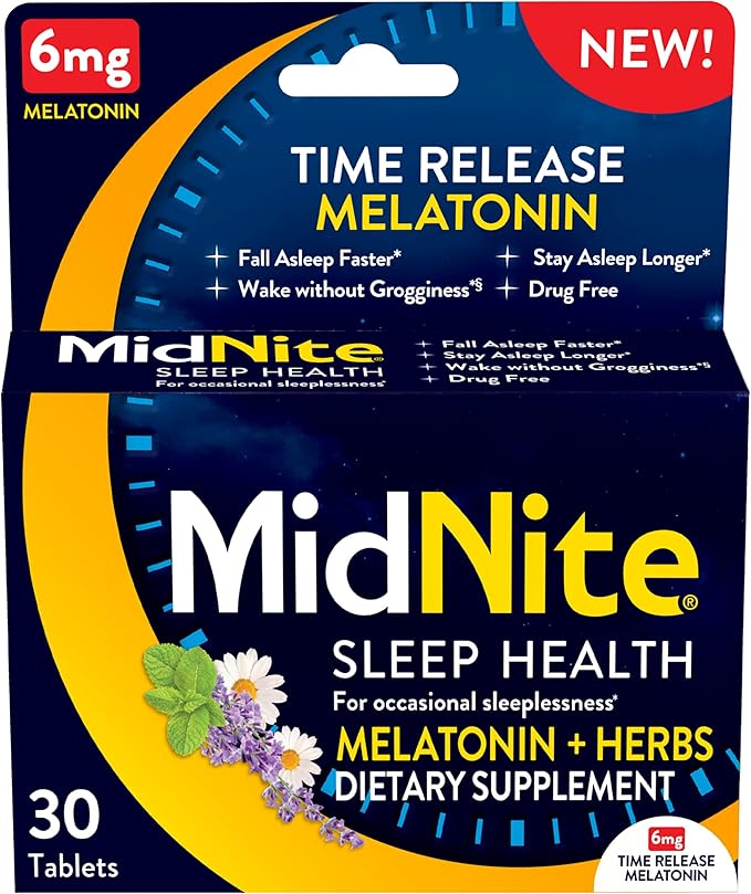 MidNite Time Release 6mg Melatonin 30 Tablets &amp Back to Sleep 1.5mg Melatonin 30 Cherry Flavored Chewable Tablets Sleep Aid Bundle