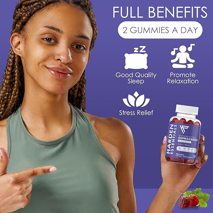 KSM-66 Ashwagandha Gummies 750mg Per Gummy – 1500mg Per Serving – Stress &amp Cortisol Support – with Lemon Balm &amp Vitamin D – 60 Count (30 Day Supply) – Vegan – Harden Essentials