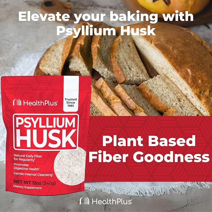 Health Plus Psyllium Husk 24 oz 96 Servings - Natural Detox Daily Dietary Fiber Supplement Constipation Relief Gentle Gut Cleanse Keto Baking