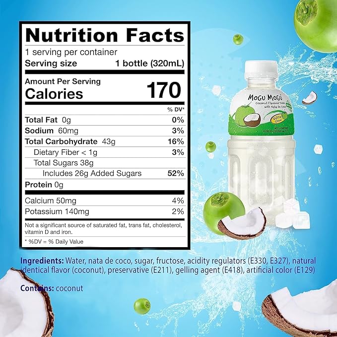 Mogu Flavored Juice with Nata De Coco Coconut 10.82-Ounce (Pack of 36)