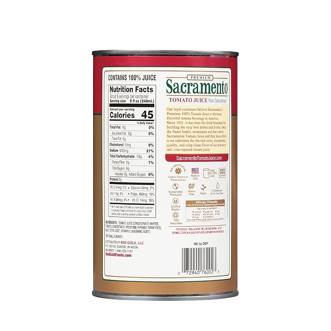 Sacramento Tomato Juice 46 Oz Can Case of 12 Cans