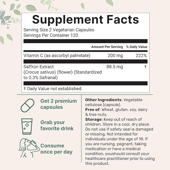 Micro Ingredients Pure Saffron Extract 240 Veggie Capsules | 2-in-1 Formula with High Absorption Fat-Soluble Vitamin C | Mood Vision &amp Heart Support | Filler Free
