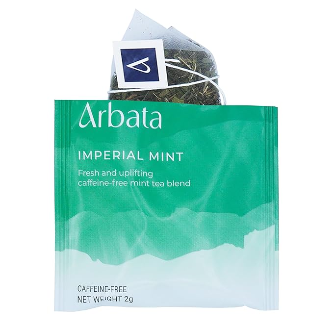 Arbata Imperial Mint Tea 24 Pyramid Tea Bags – Artisanal Decaf Herbal Tea with Spearmint Peppermint &amp Lemon Verbena Caffeine-Free Herbal Tea Sachets