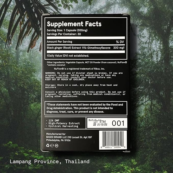Based Supplements Black Ginger - Premium Thai Root Extract with 16% Methoxyflavones &amp 11% DMF - Traditional Asian Herb for Energy &amp Performance Support (300mg 30 Capsules)