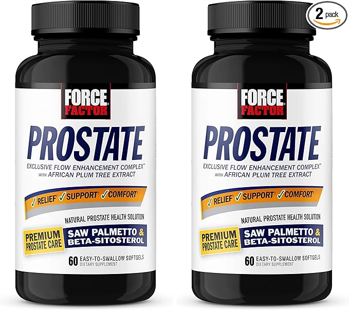 Force Factor Prostate Saw Palmetto and Beta Sitosterol Supplement for Men Prostate Health/Size Support Urinary Relief Bladder Control Reduce Nighttime Urination 60 Softgels (Pack of 2)