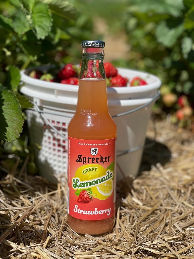 Sprecher Sparkling Strawberry Lemonade in 12 fl oz Glass Bottles (12 Pack) Handcrafted Craft Soda Made with Real Lemon and Strawberry Juice Naturally Flavored and Cane Sugar Sweetened