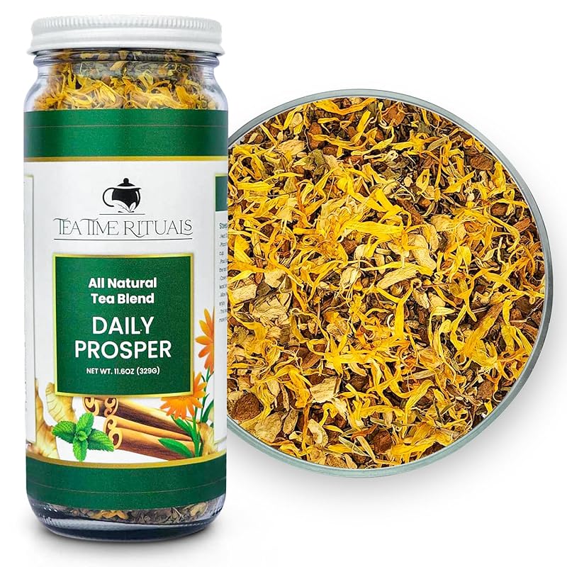 Daily Prosper - All Natural Loose Leaf Herbal Tea Blend (Holy Basil Cinnamon Calendula Ginger Root) 16oz Jar