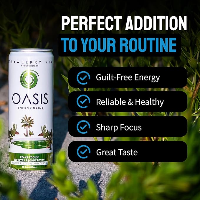 Oasis Energy Drink - (12 Pack) Smooth Clean Energy with Focus-Boosting Nootropics Zero Sugar Low-Calorie Vegan Gluten-Free Juicy Fruity Flavor Perfect for Work &amp Daily Workouts (12 - Pack S
