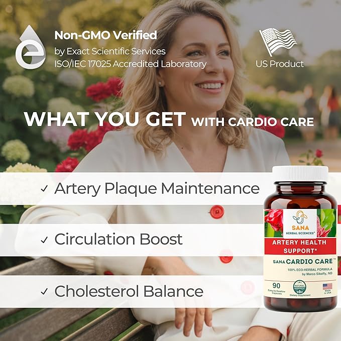 2-Pack | Artery Plaque Maintenance Supplement – Plant-Based Formula for Healthy Cholesterol Levels and Blood Circulation | with Hawthorn Arjuna &amp Ginger | 90 Capsules | Sana Cardio Care