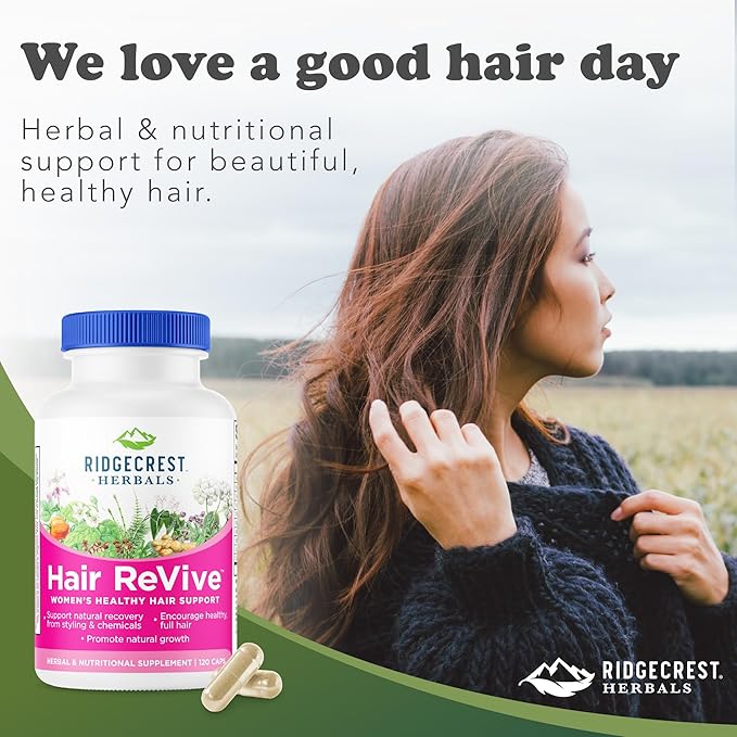 RidgeCrest Herbals Hair ReVive Nutritional Hair Supplement with Vitamin C Biotin (6000mcg) Zinc and Copper Hair Vitamins for Women to Support Healthy Hair Skin and Nails (120 Caps 30 Servings)