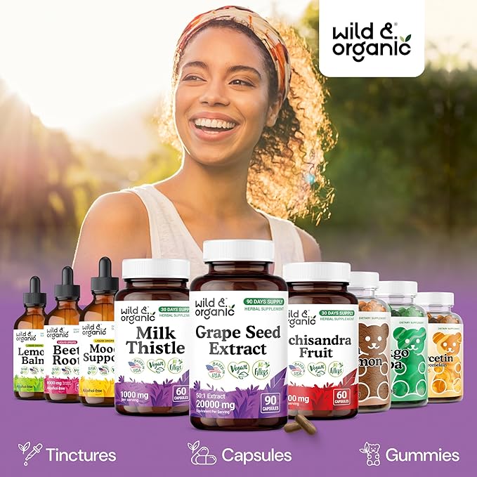 Wild &amp Organic Grape Seed Extract Capsules - 20000 mg Strength Grapeseed Extract Equivalent - 95% Polyphenols - 400 mg per Serving - 3 Month Supply - 90 Vegan Capsules - Non-GMO