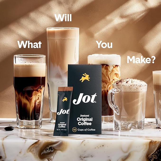 Jot Instant Coffee Packets Single Serve 10pk – Medium Roast Espresso Instant Iced &amp Hot Coffee Ultra Strong Fresh Brewed Taste Travel-Friendly Coffee Sticks for On-The-Go &amp Backpacking