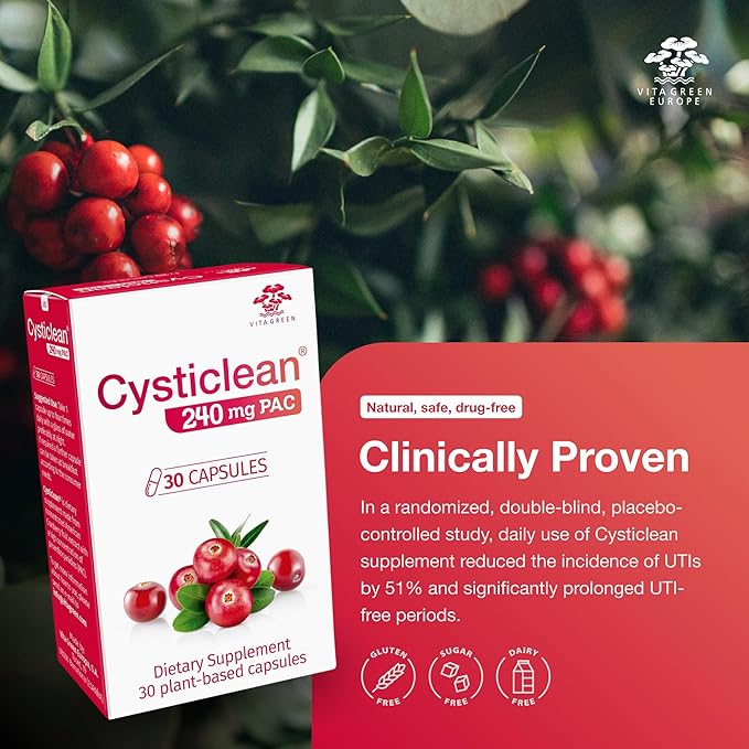 Cysticlean Cranberry PAC Supplement – 240 mg PAC Sugar-Free – Urinary Tract Infection Support – Most Effective Cranberry Pills for Cystitis &amp Interstitial Cystitis Relief