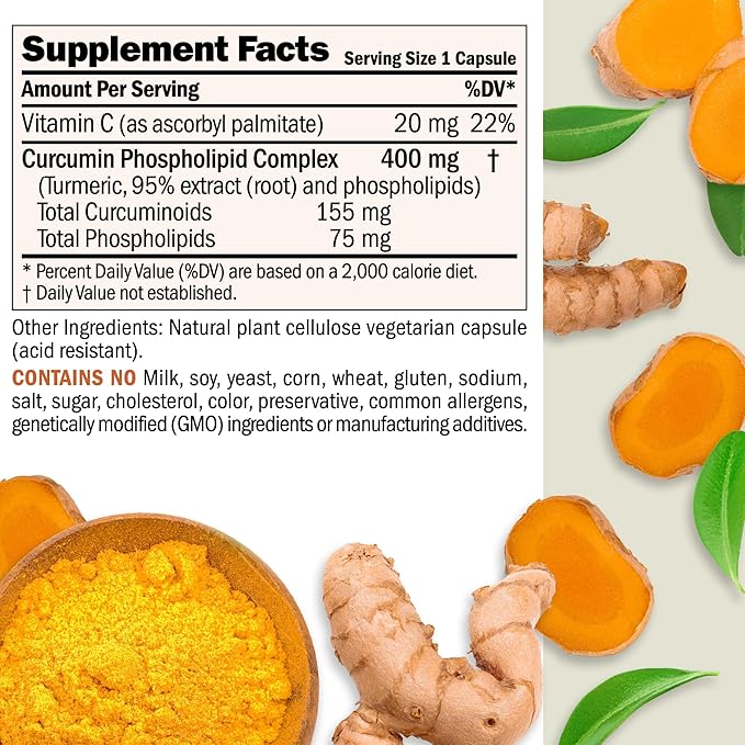 ANDREW LESSMAN Turmeric 400mg - 240 Capsules - 95% Curcuminoids as Phospholipid Complex for Optimum Benefits and Absorption High Potency Standardized Extract Small Easy to Swallow Capsules