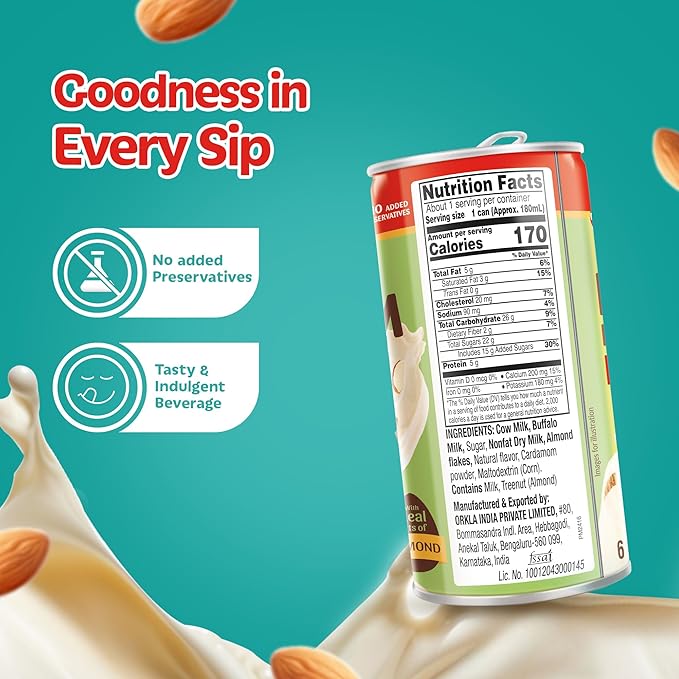 MTR Badam Drink - Cardamom Flavored Ready-to-Drink - Authentic Indian Almond Milk Beverage Real Bits of Almond No Added Preservatives Gluten-Free Refreshing Drink Perfect for Anytime Refreshment