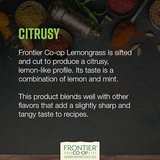 Frontier Co-op Organic Dried Lemongrass Cut and Sifted Bulk Bag - 100% Pure Natural Lemon Grass for Tea Seasoning | 16 Ounce (Pack of 1)