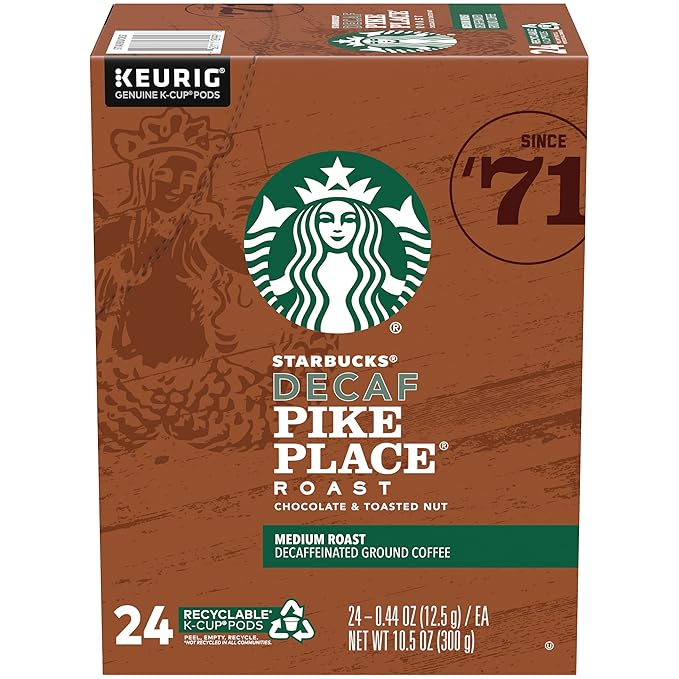 Starbucks Decaf Coffee K-Cup Pods Pike Place 24 CT (Pack of 2)