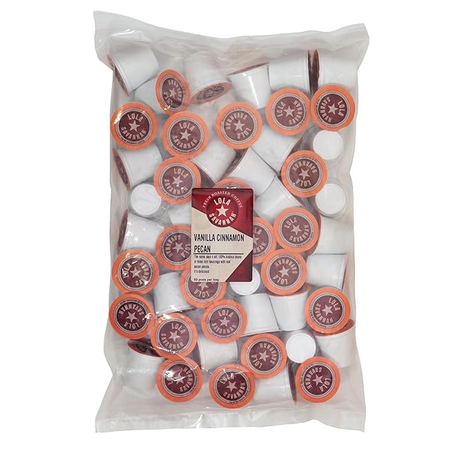 Lola Savannah Vanilla Cinnamon Pecan Decaf Coffee Pods Flavored Coffee in Pod Shaped Containers 50 Count