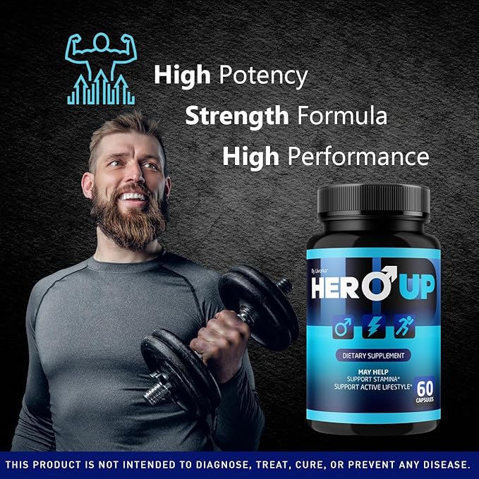(2 Pack) Hero Up Capsules - Official HeroUp Supplement Pills for Men - Maximum Strength Energy Support All Natural Hero Up Vitamins Support for Overall Health &amp Wellness 120 Capsules for 2 Month