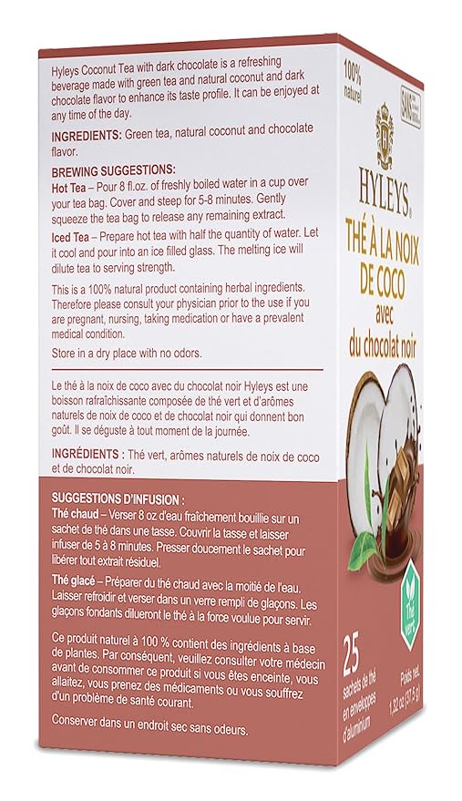 12 Pack of Natural Wellness Coconut Tea With Dark Chocolate - 25 Tea Bags (Gmo Free Gluten Free Dairy Free Sugar Free &amp 100% Natural)