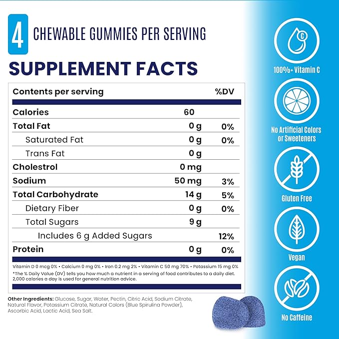 SaltStick Energy Gummies with Electrolytes Sour Blue Razz Easy to Chew Electrolyte Gummy Energy Chews that Taste Great. 10 Packs 80 Gummies