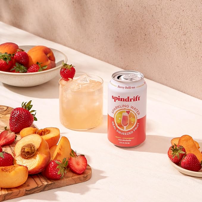 Spindrift Sparkling Water Berry Belli-no Flavored Made with Real Squeezed Fruit 12 Fl Oz Cans Pack of 24 (Only 13 Calories per Can)