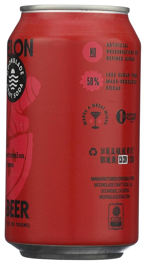 NEW! Moonglade Juicy Watermelon Ginger Beer Organic Small Batch Craft Mixer Non-Alcoholic 21% Juice! Craft Soda (12 Pack)