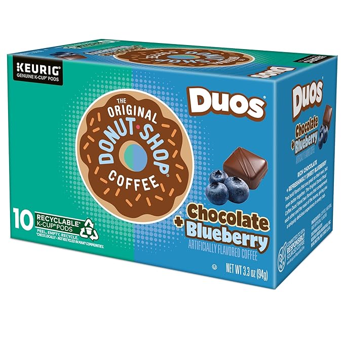 The Original Donut Shop Duos Chocolate Blueberry Coffee Keurig Single-Serve K-Cup Pods 60 Count (6 Packs of 10)