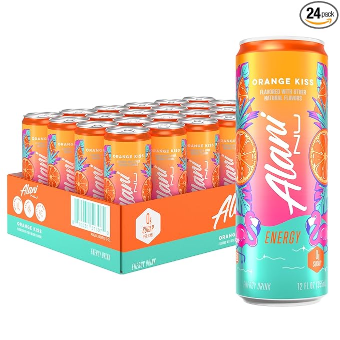 Alani Nu ORANGE KISS Ice Sugar Free Low Calorie Energy Drinks | 200mg Caffeine | Antioxidants | Biotin B Vitamins | Zero Sugar | 15 Calories or Less | 12 Oz Cans | 24 Count