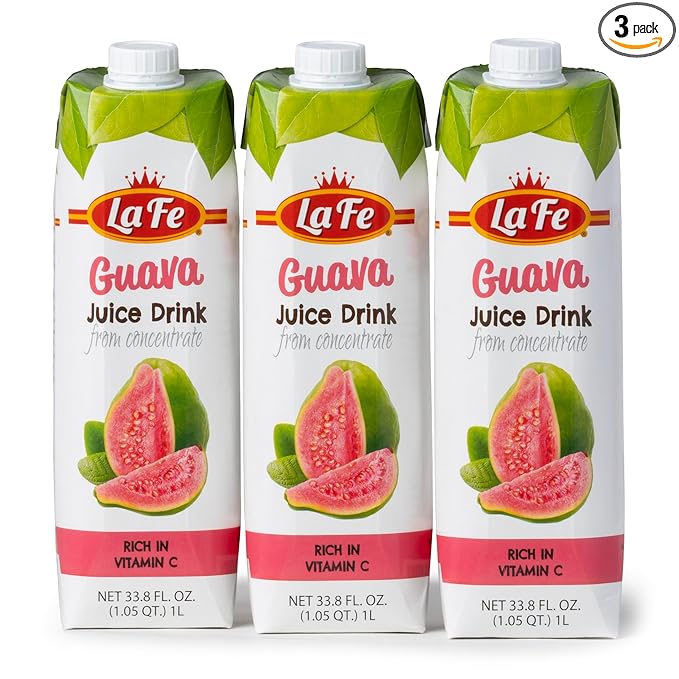 La Fe Guava Juice – All Natural Fresh Tropical Guava Juice Drink Rich in Vitamin C Sweet &amp Refreshing for Kids Family &amp On the go 3-Pack 33.8 Fl Oz Each