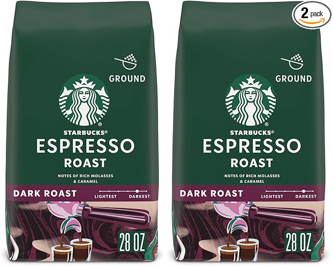 Starbucks Ground Coffee Dark Roast Coffee Espresso Roast 100% Arabica 1 bag (28 oz) (Pack of 2)