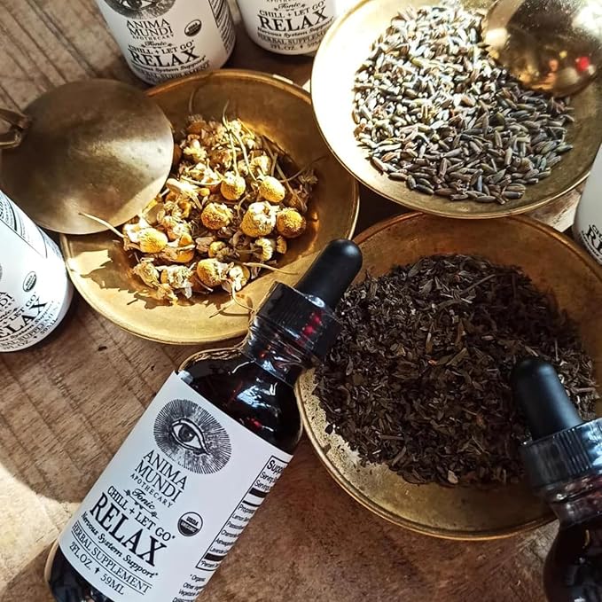 Anima Mundi Apothecary Relax Tonic Nervous System Support - Natural Calm Aid &amp Mood Enhancer - Achieve Stress Relief with Lemon Balm Passionflower Chamomile Ashwagandha Root &amp Lavender (2 f
