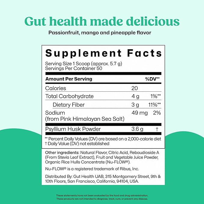 ColonBroom Psyllium Husk Powder with Stevia (Tropical Fruits) - Colon Cleanse for Bloating Relief &amp Gut Health - Colon Broom Fiber Powder Drink - Vegan Fiber Powder Stevia Supplement 50 Servings