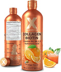 Liquid Collagen Peptides with Biotin &amp Hyaluronic Acid - Hydrolyzed Bovine Collagen Type 1 and 3 Biotin 10000mcg Vitamins B5 B6 C &amp E - Orange Flavor