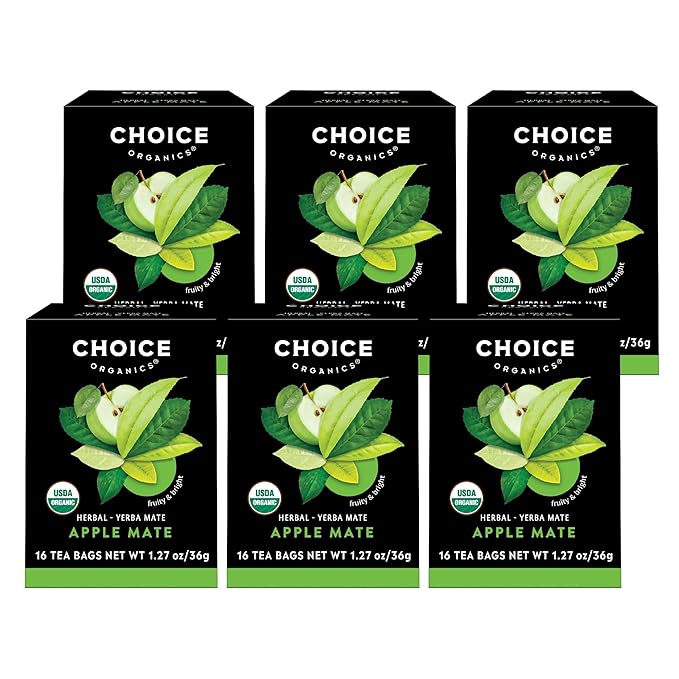 Choice Organics - Organic Apple Mate Tea (6 Pack) - Compostable - Contains Caffeine - 96 Organic Yerba Mate Tea Bags