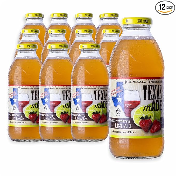 Texas mADE Poteet Strawberry Limeade Limeade Made with Pure Cane Sugar and Strawberry Flavor No Preservatives Texas Crafted Limeade 16 fl oz Pack of 12