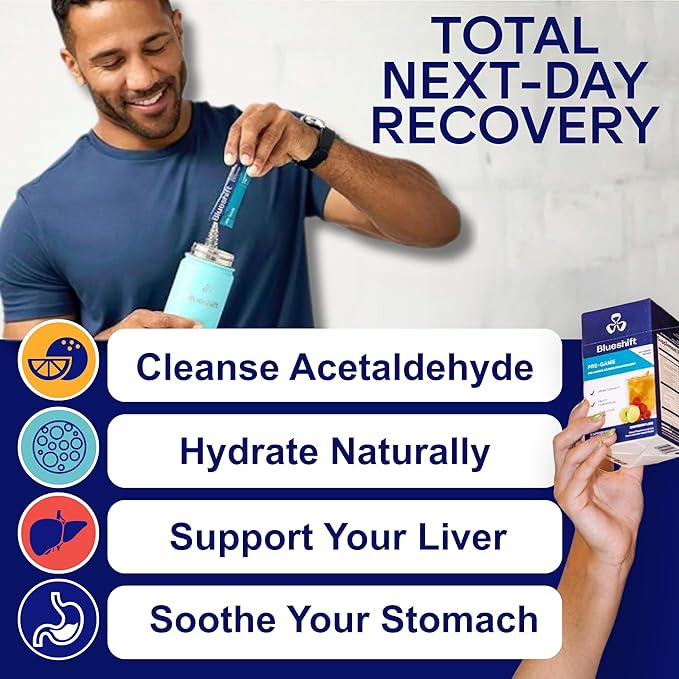 Blueshift Pre-Game - Pre Drinking NAC Supplement Electrolytes Powder Packets Hydration Packets Liver Support with Ginger Cysteine Milk Thistle No Sugar Powder Sticks (10 Pack)