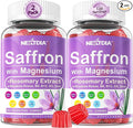 Saffron Supplements Gummies - 4 Months Supply - Saffron Extract 177mg 88.5mg w/Magnesium Glycinate 400mg 200mg Rhodiola Rosea Rosemary B6 B12 D3 for Calm Nerve Rest Focus Sugar-Free 2 Pack
