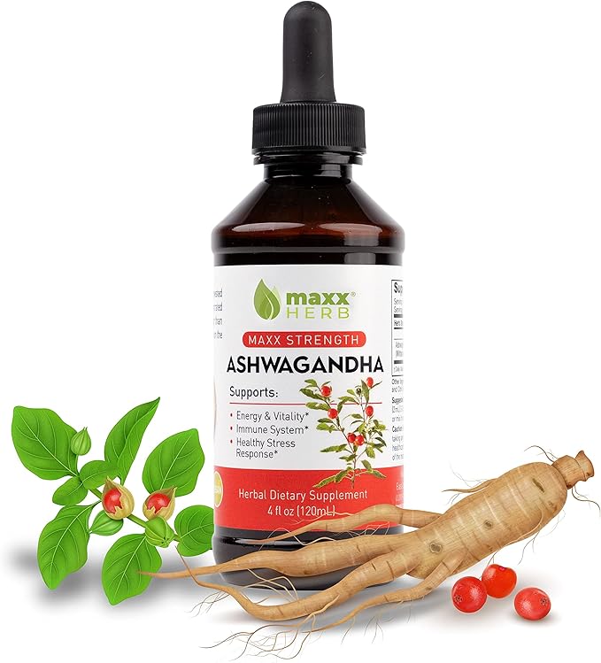 Maxx Herb Ashwagandha Extract – Max Strength Liquid Tincture Absorbs Better Than Capsules or Powder - for Stamina Memory &amp Immune Support - 4 Oz Bottle (60 Servings)