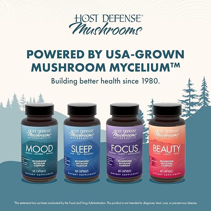 Host Defense MycoBenefits Mood* Capsules - Healthy Mind Support with Lion's Mane L-Theanine &amp Ashwagandha - Relaxing &amp Calming Supplement - 60 Capsules (30 Servings)*