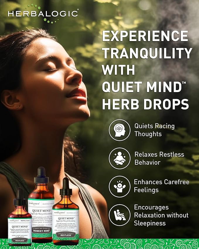 Herbalogic - Quiet Mind Liquid Herb Drops - Non-Sedating Promotes a Feeling of Zen-Like Calm - Eases Worry and Panicky Mood - Based on The Traditional Chinese Formula GUI Pi Tang - 2 Fl. Oz.