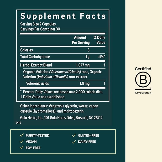 Gaia Herbs Valerian Root - Support for Calm &amp Relaxation to Prepare for Sleep* - with Valerian Root Extract - 60 Vegan Liquid Phyto-Caps (30 Servings)
